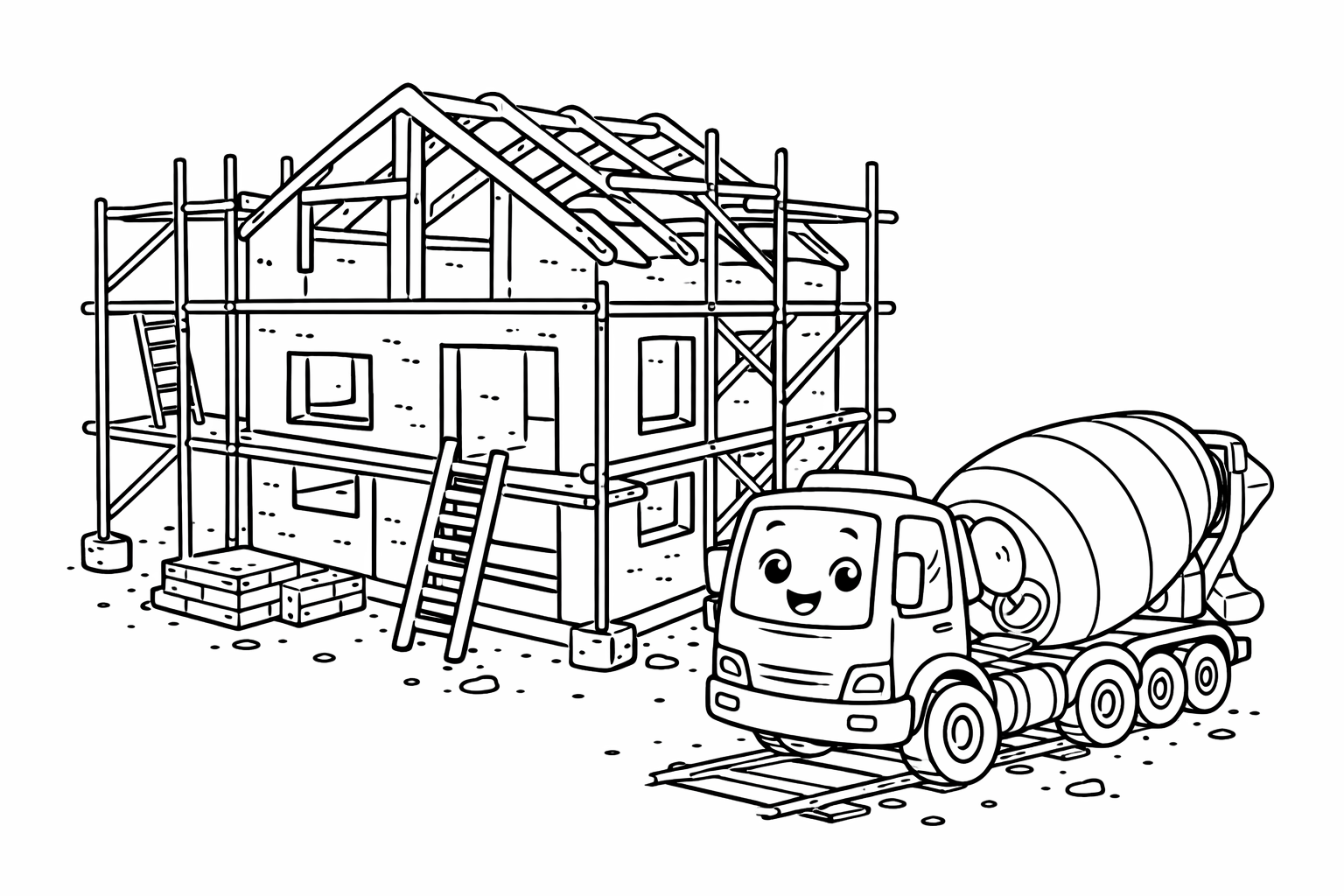 Kritzelio betonmischer baustelle Ausmalbild